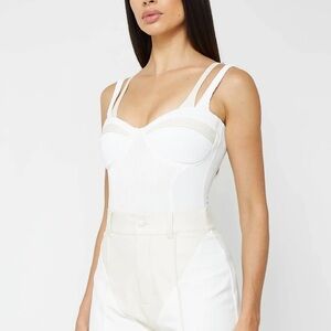 NWOT Maniere De Voir Twin Strap Ribbed Bodysuit - Off White Size US 6